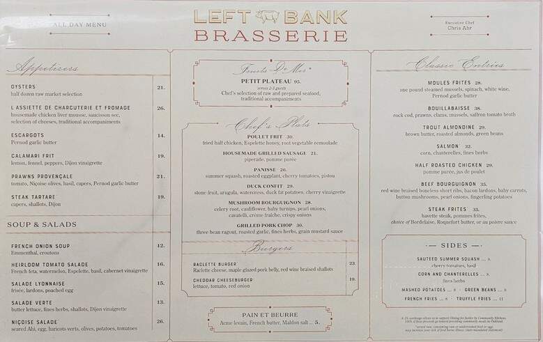 Left Bank Brasserie - Oakland, CA menu_pic