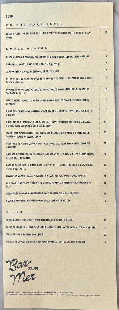 Bar Sur Mer - Seattle, WA menu_pic
