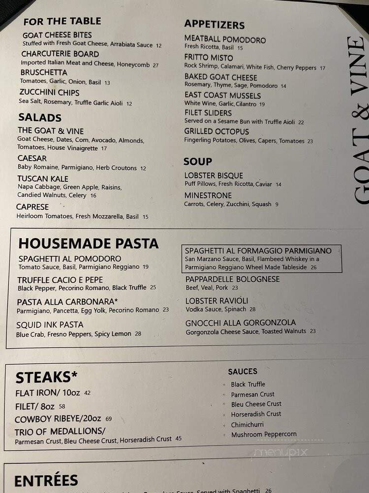 Goat and Vine Restaurant + Winery - Fort Worth, TX menu_pic