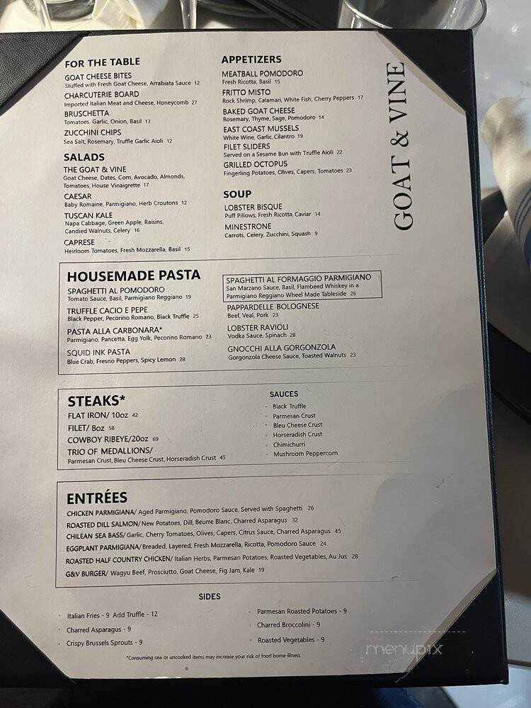 Goat and Vine Restaurant + Winery - Fort Worth, TX menu_pic