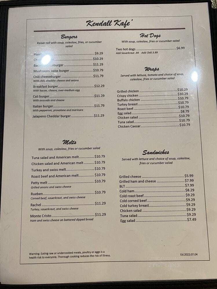 Kendall Kafe - Tamarac, FL menu_pic