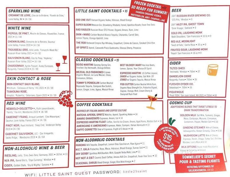 Little Saint - Healdsburg, CA menu_pic