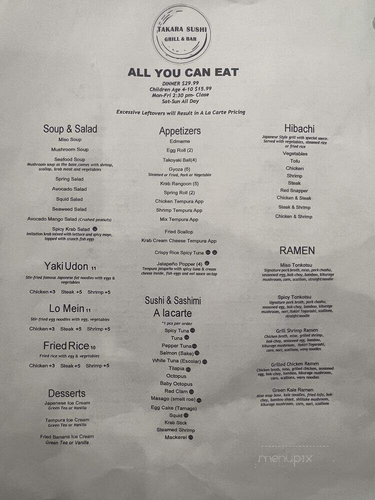Takara Sushi Grill & Bar - Lutz, FL menu_pic