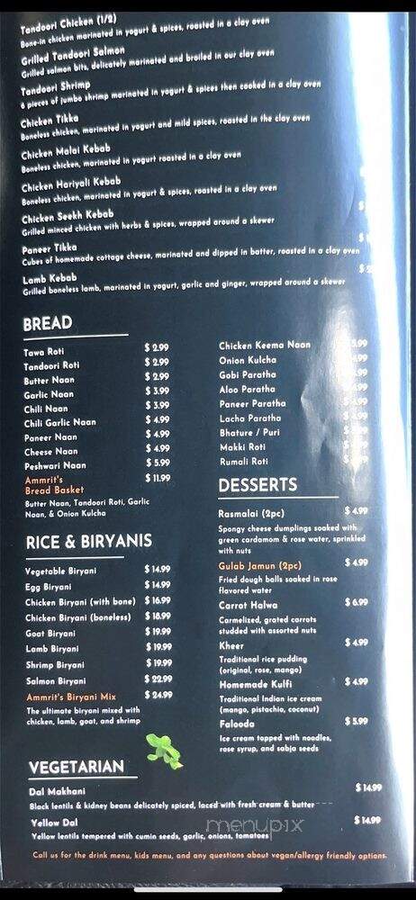 Ammrit Indian Cuisine - South Daytona, FL menu_pic