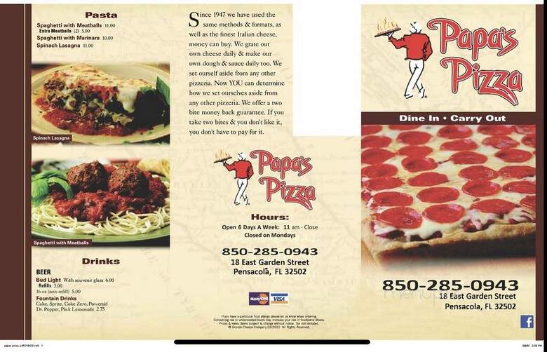 Papa's Pizza Downtown - Pensacola, FL menu_pic