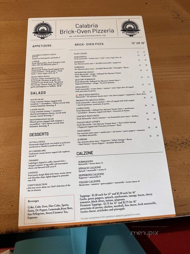 Calabria Brickoven Pizzeria - Goodlettsville, TN menu_pic