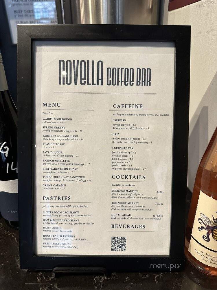 Novella Coffee Bar - Vancouver, BC menu_pic