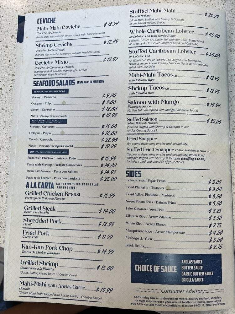 Anclas Latin Cafe & Restaurant - Winter Park, FL menu_pic