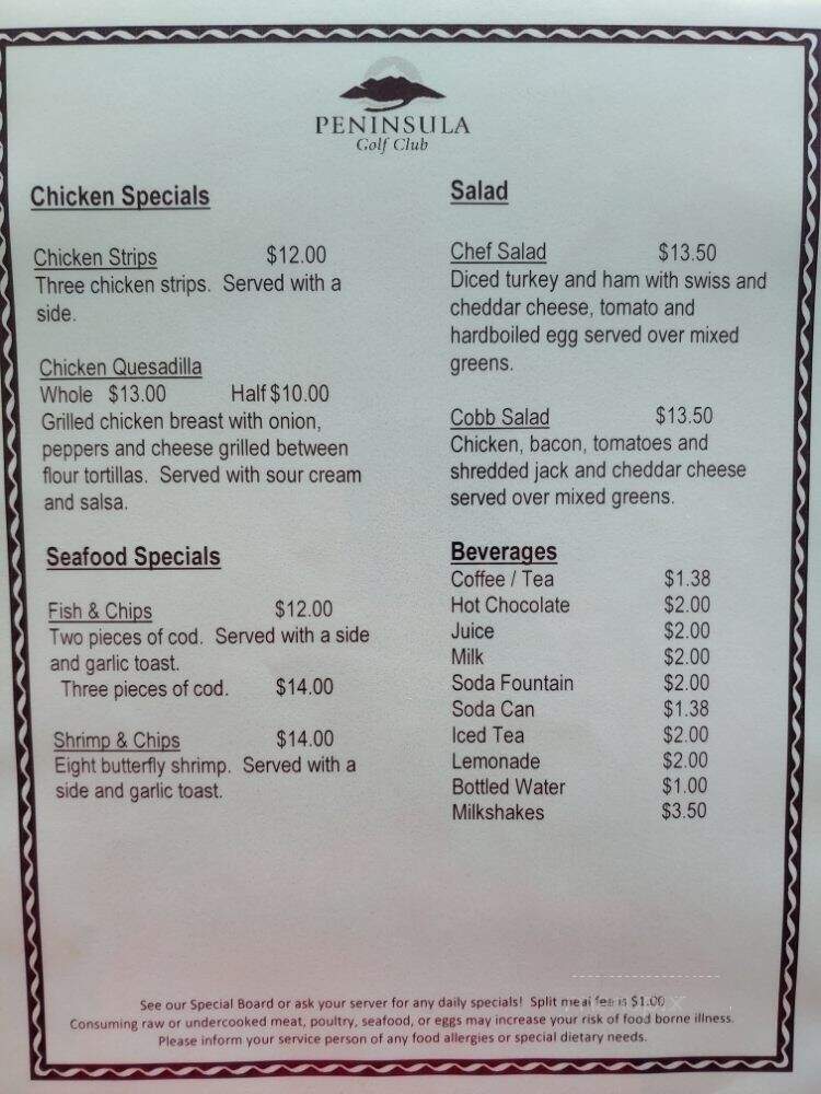 Peninsula Golf Club Restaurant - Port Angeles, WA menu_pic