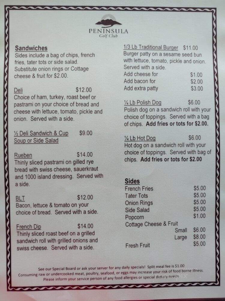 Peninsula Golf Club Restaurant - Port Angeles, WA menu_pic