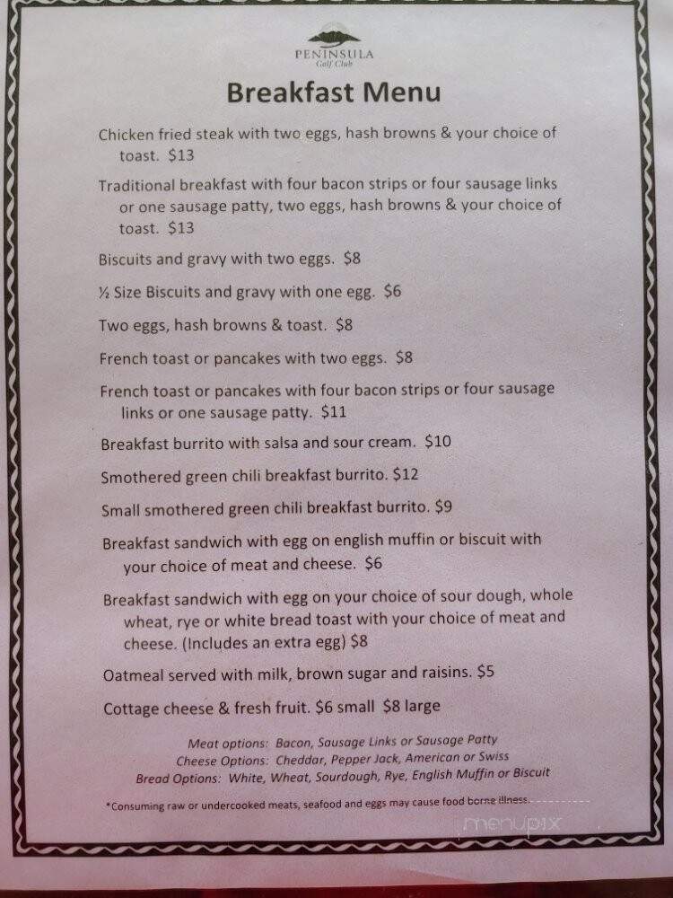 Peninsula Golf Club Restaurant - Port Angeles, WA menu_pic