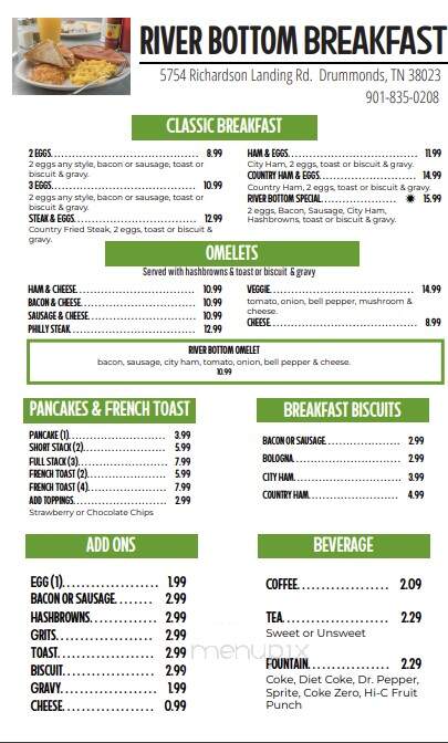 River Bottom Cafe - Drummonds, TN menu_pic