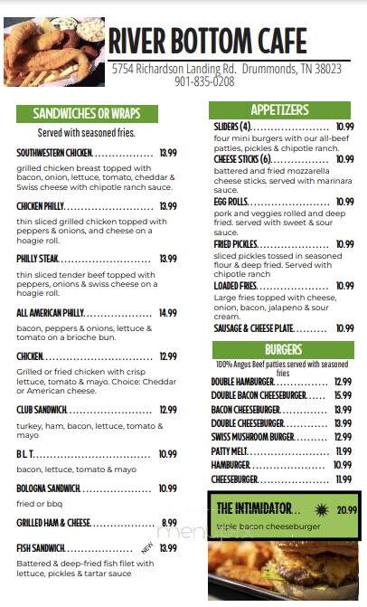 River Bottom Cafe - Drummonds, TN menu_pic