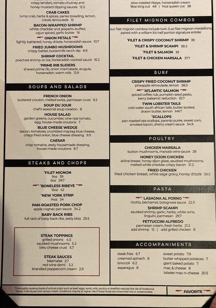 William B's Steakhouse - East Peoria, IL menu_pic