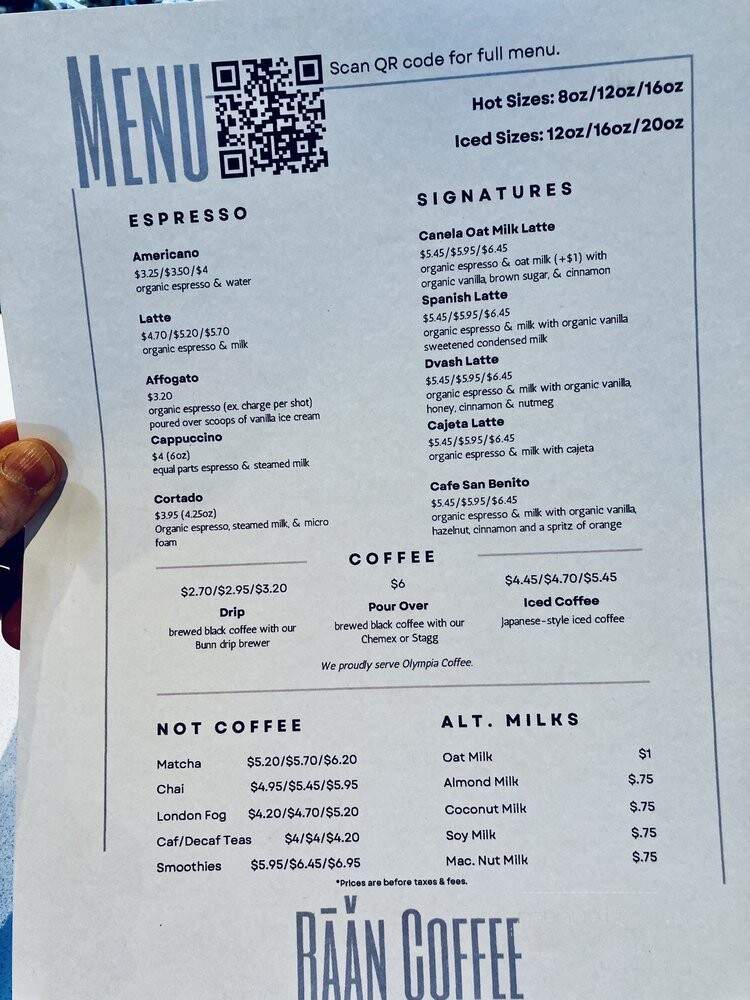 Raan Coffee - Pasco, WA menu_pic