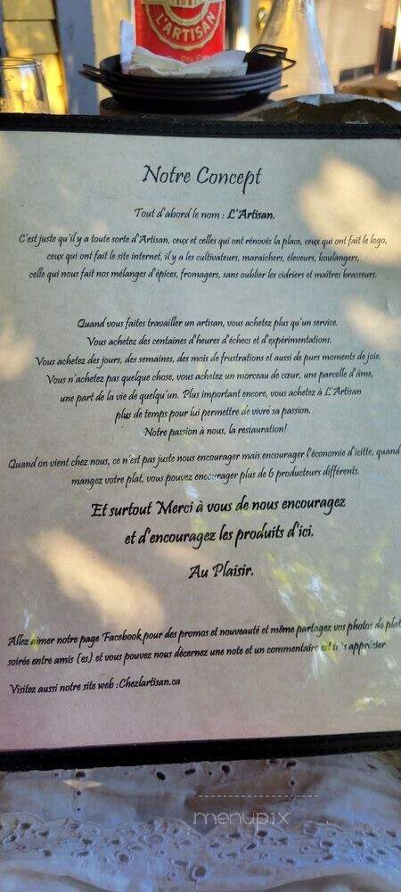 Chez l'Artisan - Saint-Mathias-sur-Richelieu, QC menu_pic