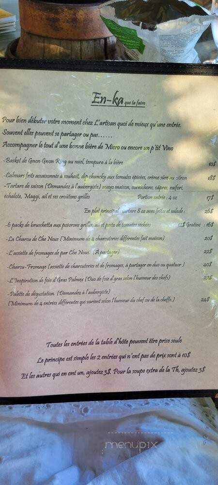 Chez l'Artisan - Saint-Mathias-sur-Richelieu, QC menu_pic