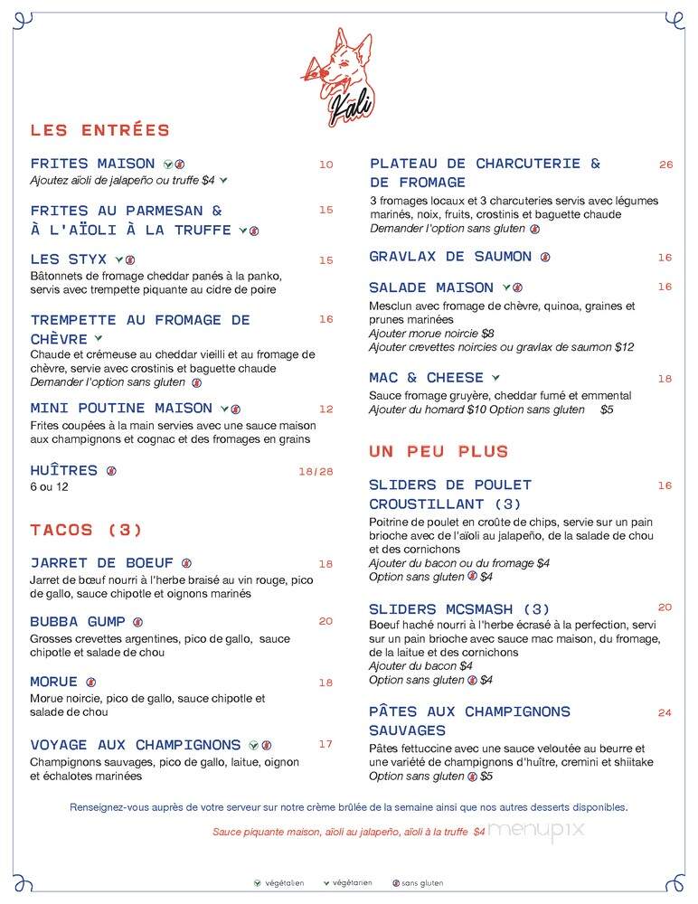 Kali Bistro - Montreal, QC menu_pic