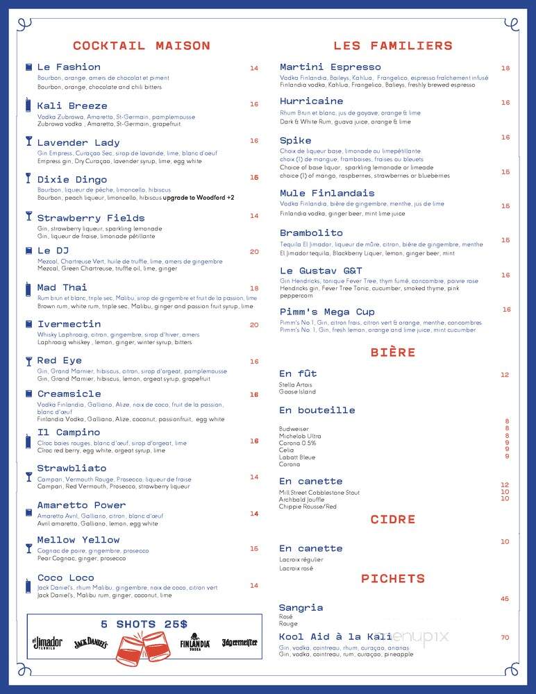 Kali Bistro - Montreal, QC menu_pic