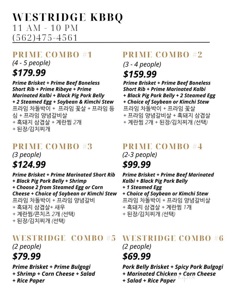 Westridge KBBQ - La Habra, CA menu_pic