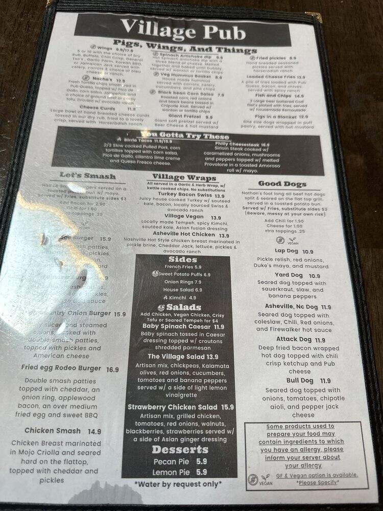 Village Pub - Asheville, NC menu_pic