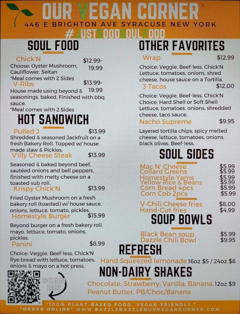 Our Vegan Corner - Syracuse, NY menu_pic