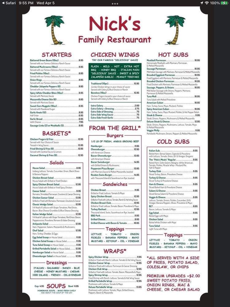 Nick's Family Restaurant - Vero Beach, FL menu_pic