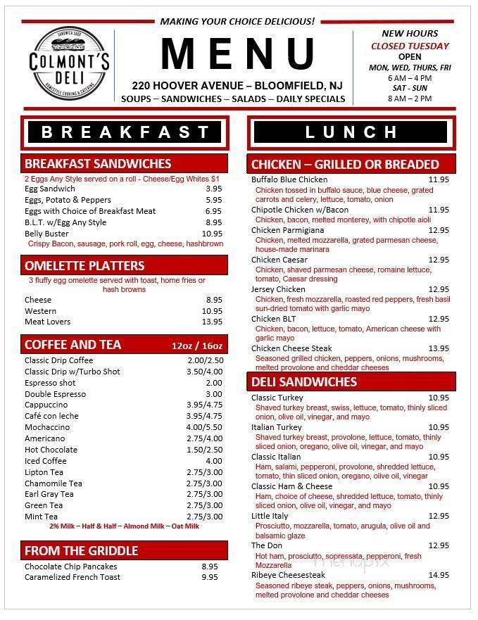 Colmont's Deli - Bloomfield, NJ menu_pic
