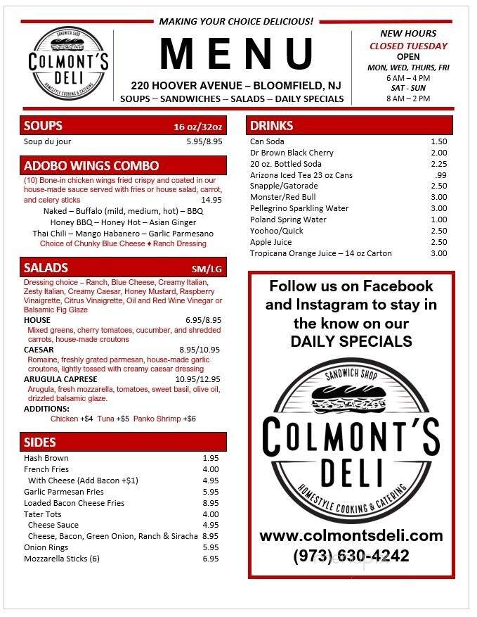 Colmont's Deli - Bloomfield, NJ menu_pic