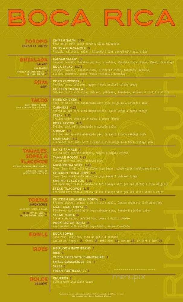 Boca Rica - Mequon, WI menu_pic