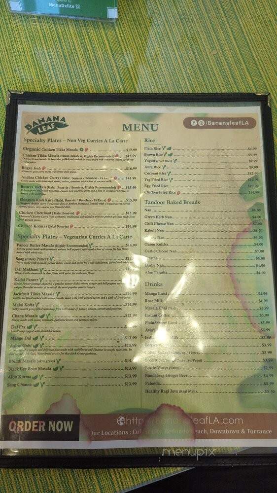 Banana Leaf Express Indian Restaurant - Los Angeles, CA menu_pic