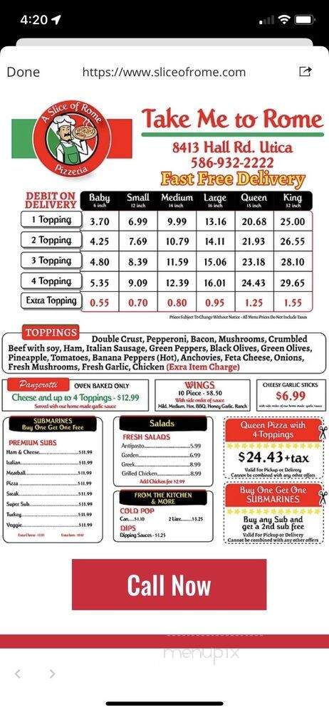 A Slice Of Rome Pizzeria - Utica, MI menu_pic