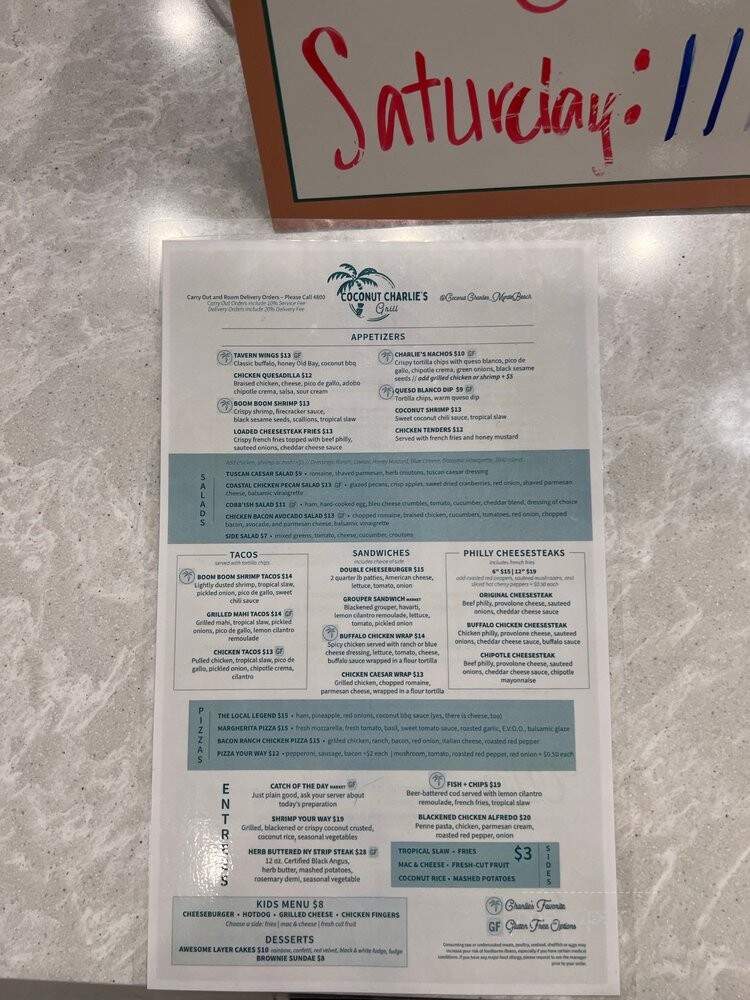 Coconut Charlies Pool Bar & Grill - Myrtle Beach, SC menu_pic
