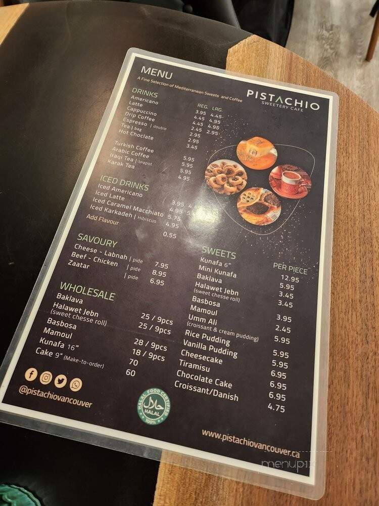 Pistachio Sweetery Cafe - Vancouver, BC menu_pic