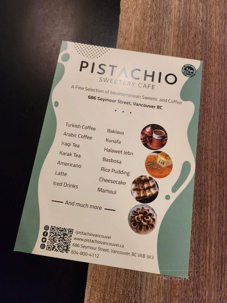 Pistachio Sweetery Cafe - Vancouver, BC menu_pic
