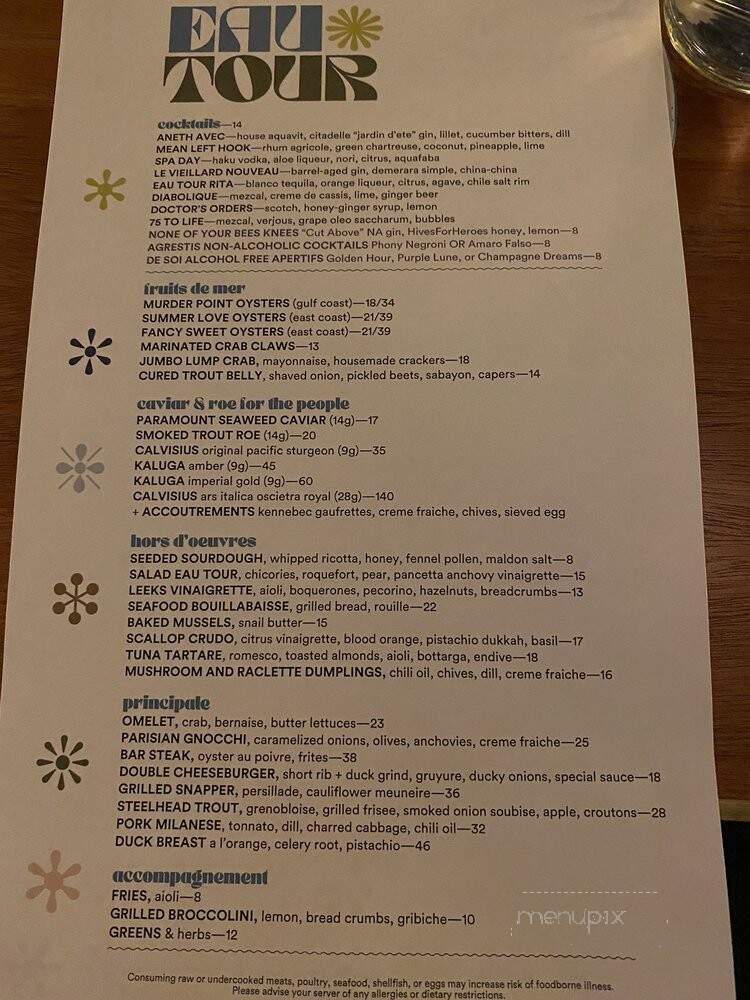 Eau Tour - Houston, TX menu_pic
