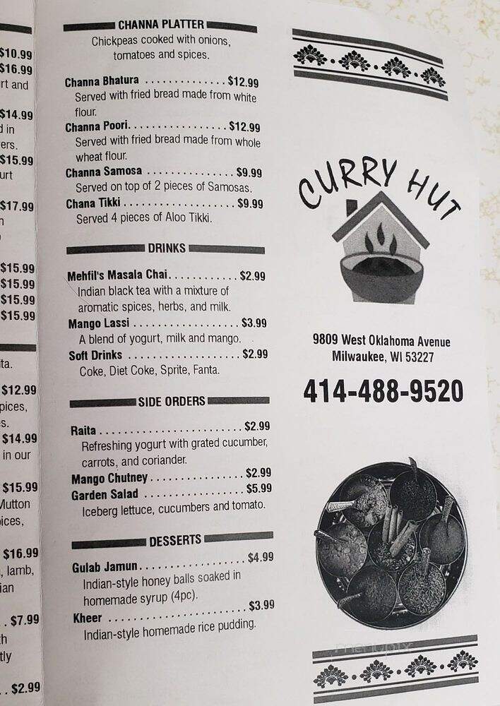 Curry Hut - Milwaukee, WI menu_pic