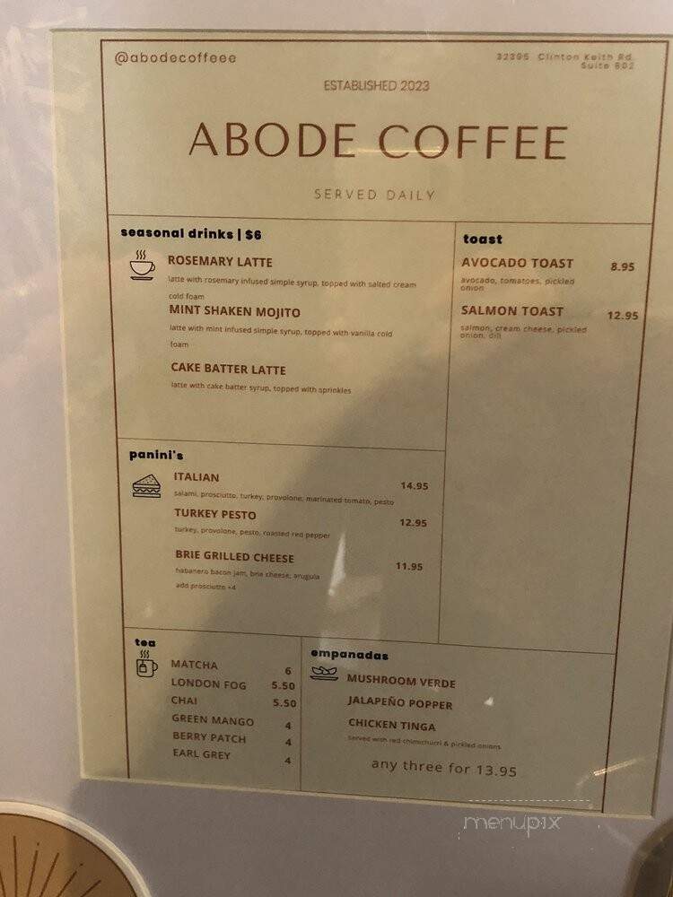 Abode Coffee - Wildomar, CA menu_pic
