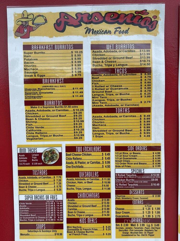 Arsenio's Mexican Food #2 - Tulare, CA menu_pic