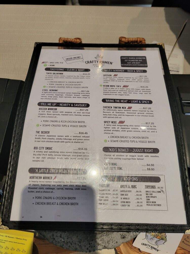 Crafty Ramen - Toronto, ON menu_pic