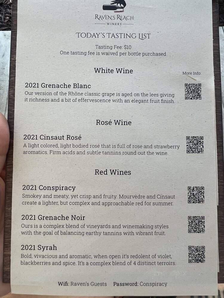 Raven's Reach Winery - Sutter Creek, CA menu_pic