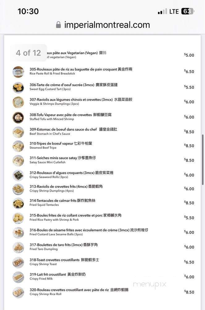 Restaurant Imperial - Pointe-Claire, QC menu_pic
