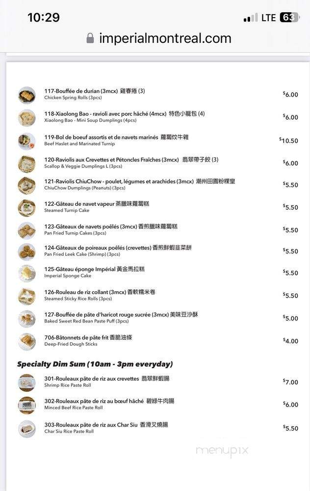 Restaurant Imperial - Pointe-Claire, QC menu_pic