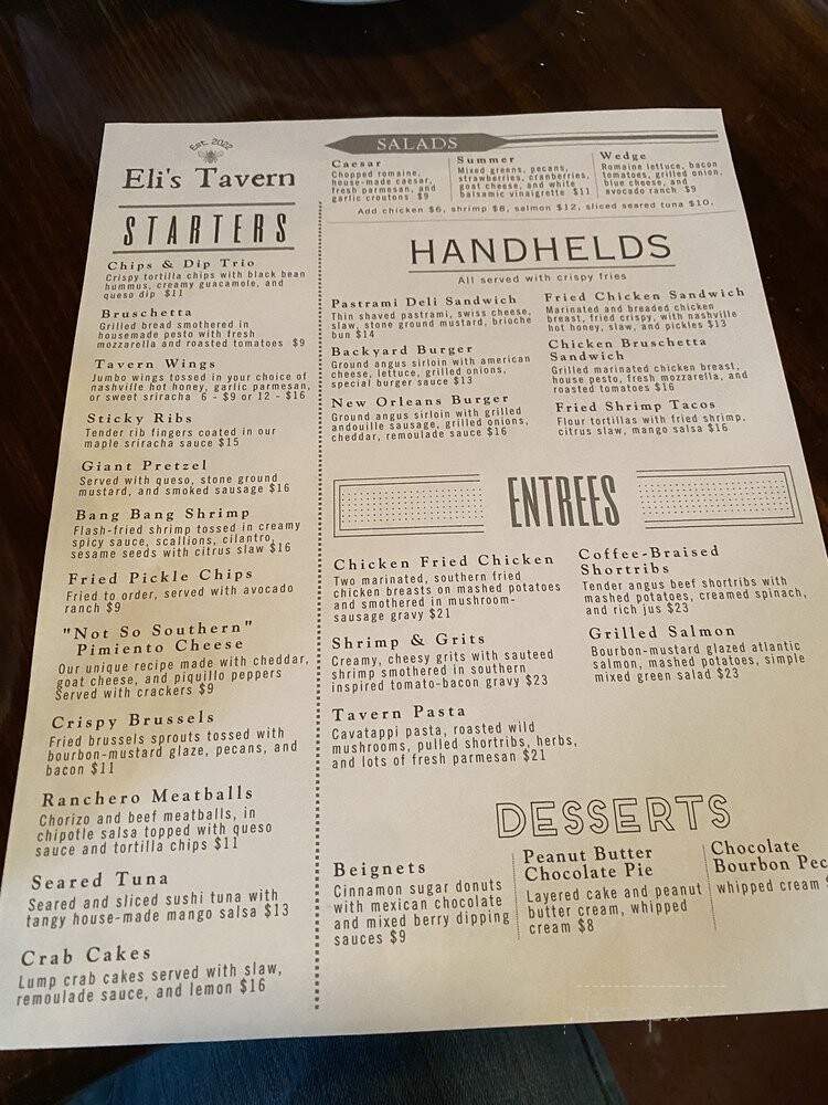 Eli's Tavern - Franklinton, NC menu_pic