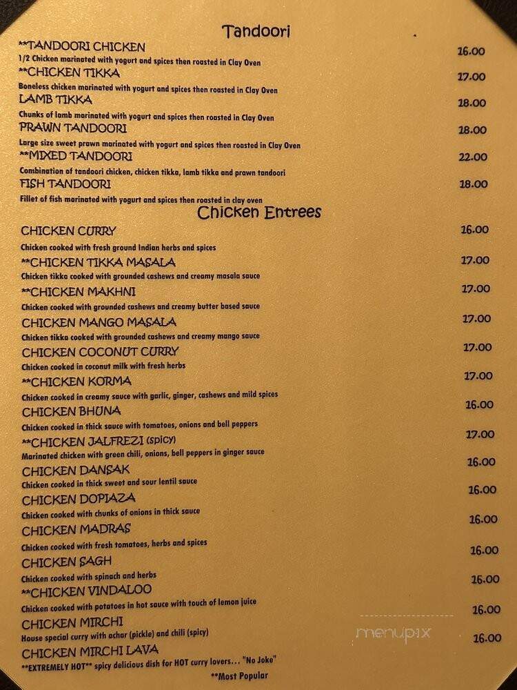 Mirchi Indian Cuisine - Newbury Park, CA menu_pic