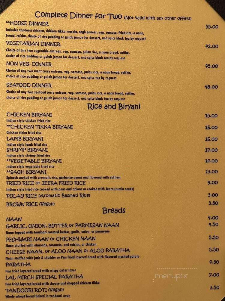 Mirchi Indian Cuisine - Newbury Park, CA menu_pic