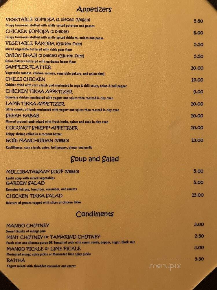 Mirchi Indian Cuisine - Newbury Park, CA menu_pic