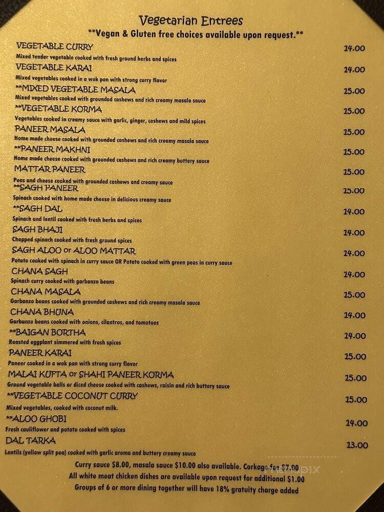 Mirchi Indian Cuisine - Newbury Park, CA menu_pic