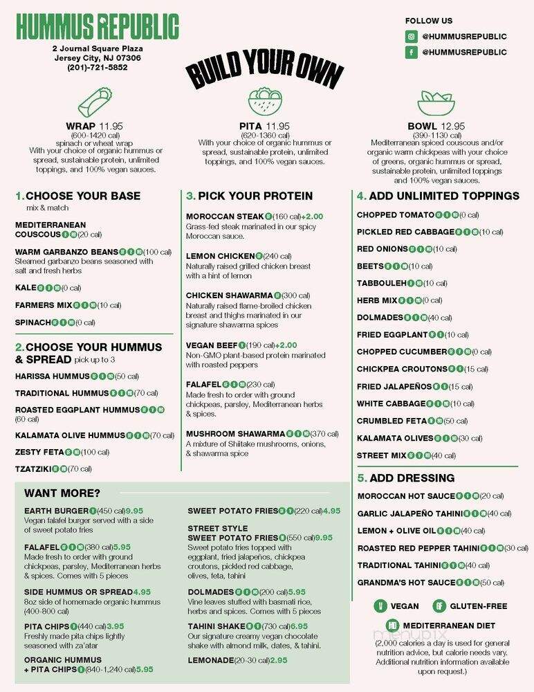 Menu of Hummus Republic in Jersey City, NJ 07306