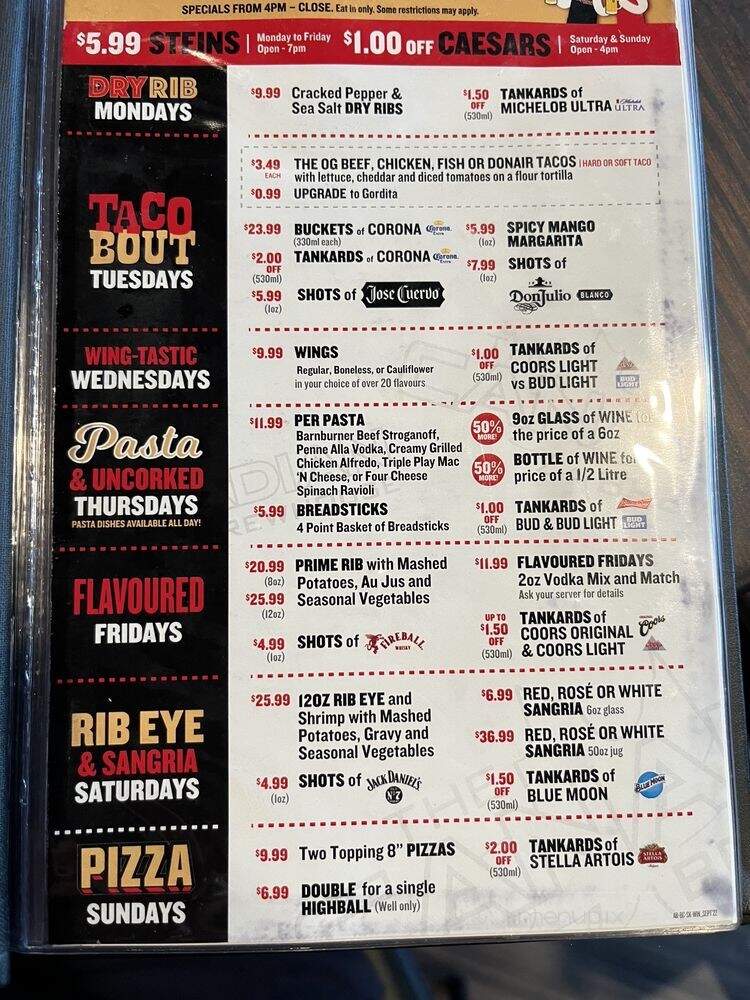The Canadian Brewhouse - Banff, AB menu_pic
